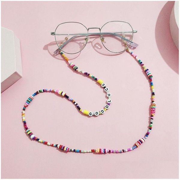 Brillenketten Bohemian Color Letter Brillenkette Perle Soft Clay Lanyard Halskette Riemen Frauen Schmuck Make Wish Geschenk Drop Deliv Dhwea