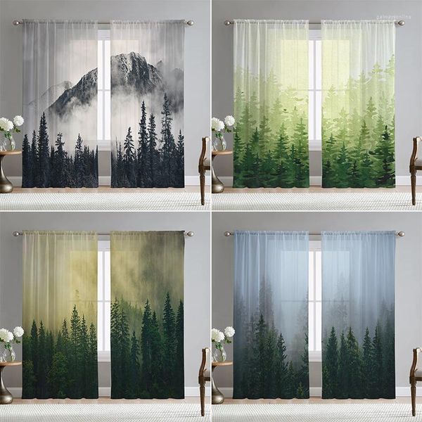 Vorhang Chinesischen Stil Tinte Malerei Voile Tüll Sheer Nordic Wald Landschaft Fenster Für Schlafzimmer Wohnzimmer Decor Vorhänge