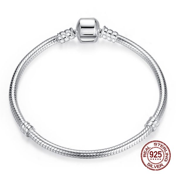 Веккалон ручной работы 925 стерлингового серебряного шарма браслеты для женщин мужчины Long 16-23 см шириной 3-миллиметровый браслет для костной цепи змеи
