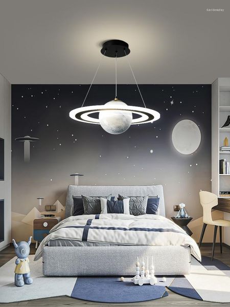 Kronleuchter Moderner LED-Kronleuchter, Raumlicht, Junge, einfaches Schlafzimmer, kreativ, Cartoon, farbig, rund, Glas, Raumplanet