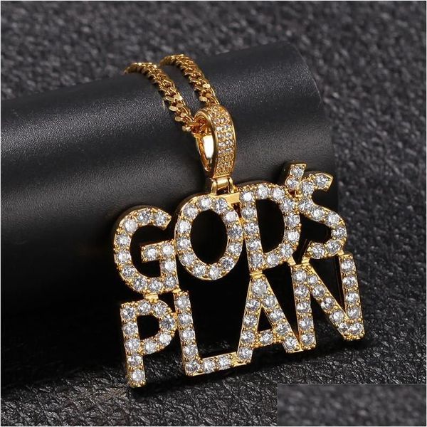 Anhänger Halsketten Hip Hop Godsplan Brief Mikro Gepflasterte Kubikzircon Götter Plan Halskette Persönlichkeit Herren Bling Schmuck Geschenke Drop Deli Dhxks