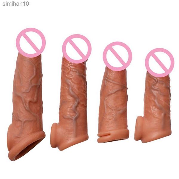 Dildo / Dong Soft Realistico Penis Sleeve Extender Dick Cover Case Cock Header Allargamento Uomini Ritardo maschile Eiaculazione Strumento sessuale in silicone L230518
