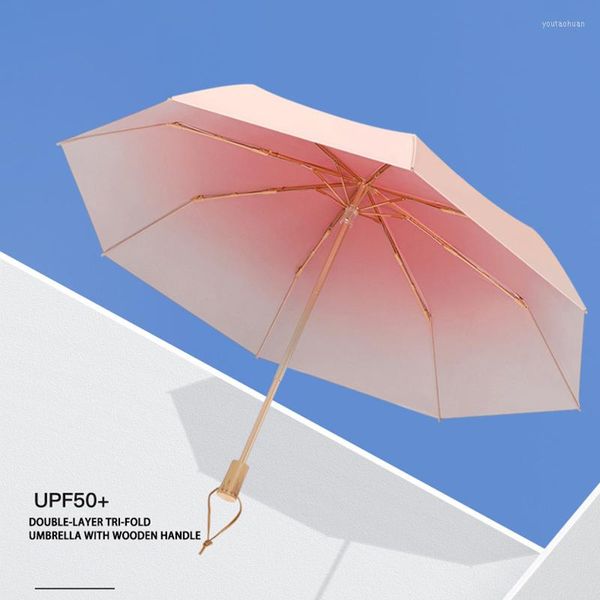 Şemsiye Gradyan Renk Katlanır Şemsiye Güneş Koruyucu UV Güneş Kompakt Taşınabilir Güneşli Yağmur Çift Kullanımlı Gölge
