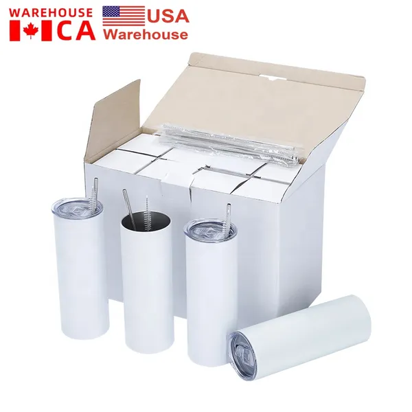 20 onças de sublimação em branco Tumblers brancos impressão DIY 304 Parede dupla de aço inoxidável garrafas de água reta carros de carro 25pc/caixa