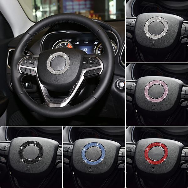 Bling Car Steering Wheel Emblem Sticker Accessori universali Diamond Rhinestone Auto Interior Badge Decal Cover Trim per Jeep