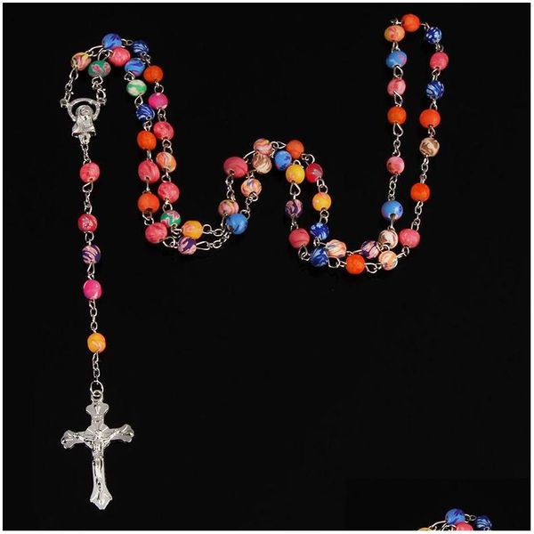 Anhänger Halsketten 6 mm religiöse weiche Keramikperlen Ton Rosenkranz Katholische Halskette Charme Perle Farbe Drop Lieferung Schmuck Anhänger Dhkjf