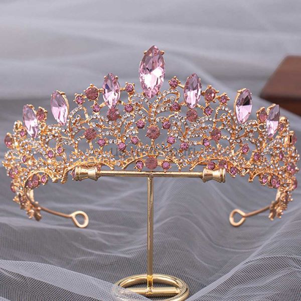 Outros acessórios de moda Diezi Princesa elegante AB Crystal Tiara Crown for Wedding Girls Luxury Bridal Queen Purple Rhinestone Hair Accessories Headb J230525