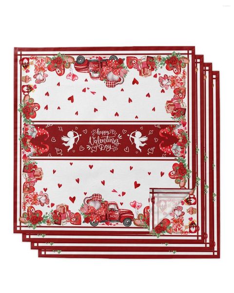 NACEDADE DE TABELA 4PCS Caminhão do dia dos namorados anões rosa Candy quadrado de 50cm de decoração de casamento de pano de pano de pano que serve guardanapos