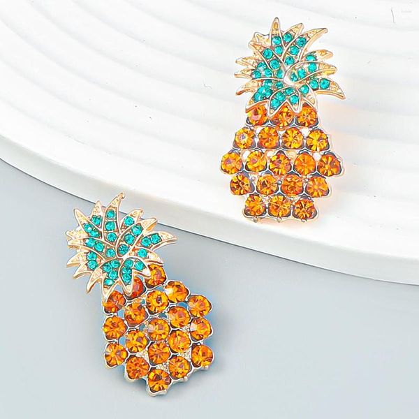 Ohrstecker Pauli Manfi Metall Strass Ananas Sommer Urlaub Party Schlicht Statement Damen süßer Schmuck