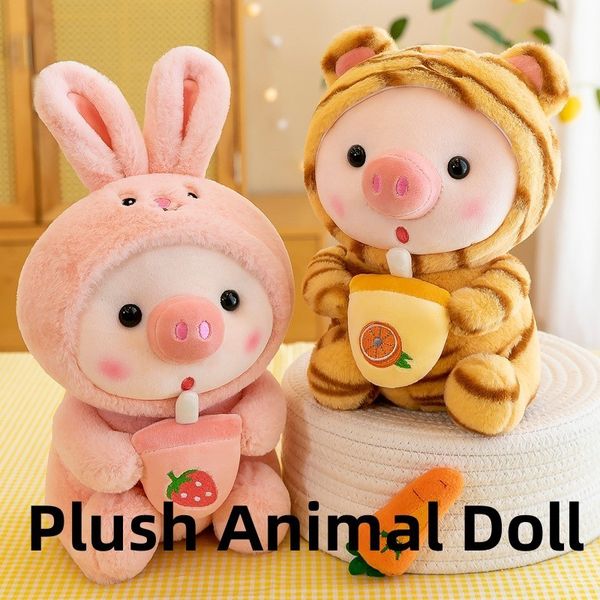 Peluş bebekler süper yumuşak kawaii karikatür peluş oyuncak doldurulmuş hayvan sevimli domuz tavşanı kurbağa, süt bebek çocukları doğum günü hediyesi ile çay ile tek boynuzlu at kaplan 230525