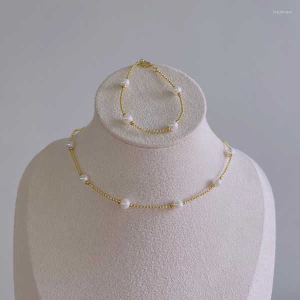 Halskette Ohrringe Set Großhandel hochwertiger Modeschmuck mit Armband und Perlenkette aus vergoldetem Messing aus Kunststoff