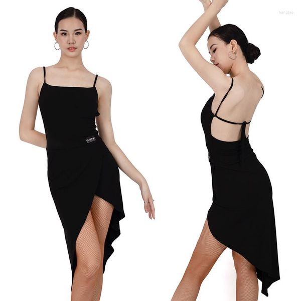 Stage Wear Sexy Latino Dress Women Black Ballroom Practice Costume senza schienale Samba Dancewear Abiti da tango Vestiti per salsa JL4484