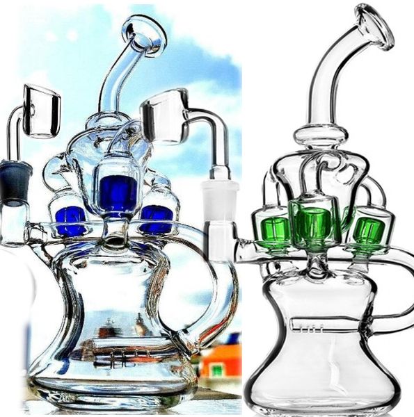 Bong ad acqua in vetro Narghilè Klein Recycler Oil Rigs bong ad acqua fumatori Pipa ad acqua colorata Perc Bong 14 mm Giunto