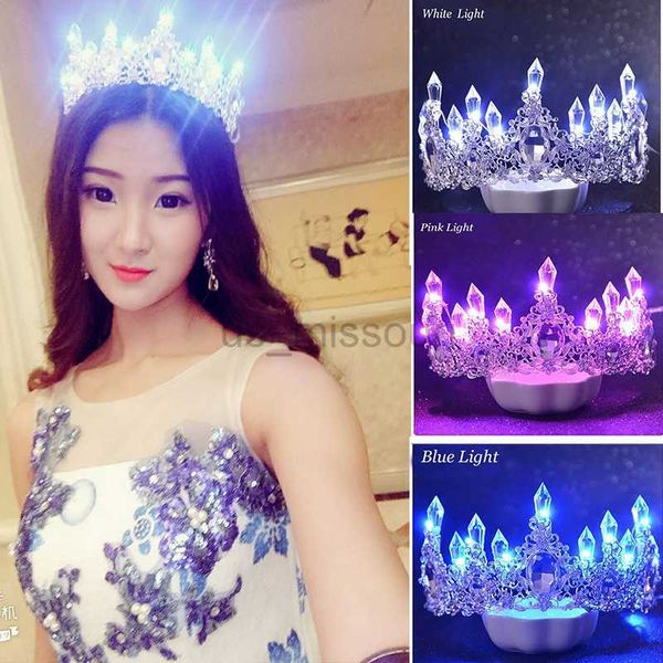 Outros acessórios de moda que brilham strass de cristal tiaras para mulheres lideradas lideradas coroas de cabelo ornamentos de jóias Rainha de noiva da coroa Tiara ML J230525
