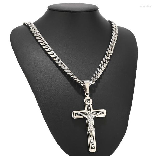 Colares pendentes Tom de prata Jesus católico Cristo em INRI Crucifix Colar de aço inoxidável 24 