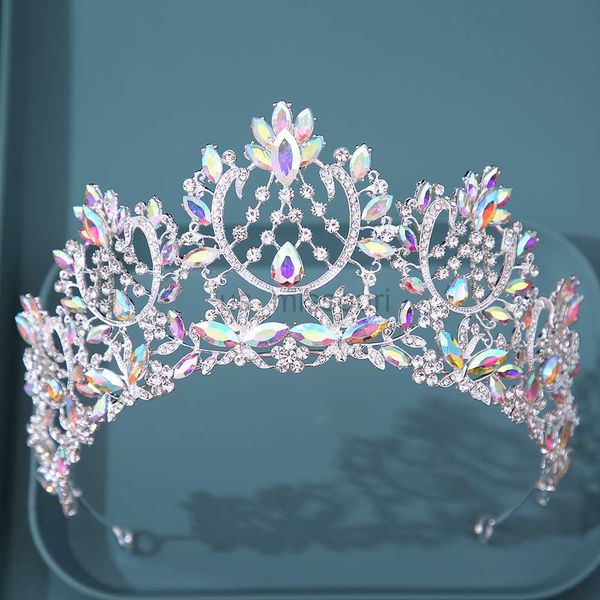 Другие модные аксессуары роскошные крупные европейские невесты свадебные тиары великолепный серебряный цвет Color Crystal Большой круглый королева корона свадебный аксессуаль J230525