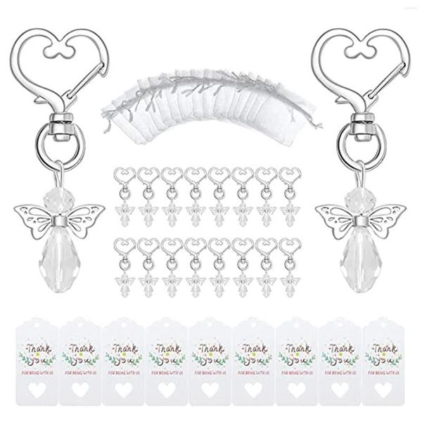 Sacchetti per gioielli 40 set Farfalla di cristallo con portachiavi a forma di cuore Set bomboniere Sacchetti regalo in organza e etichette di ringraziamento