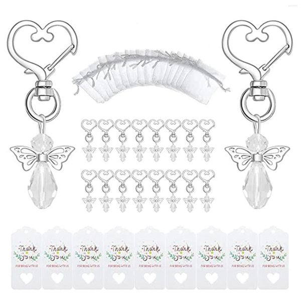 Schmuckbeutel, 40 Sets, Kristall-Schmetterling mit herzförmigem Schlüsselanhänger, Hochzeitsgeschenk-Set, Organza-Geschenktüten und Dankesanhänger