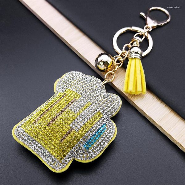 Portachiavi Bicchieri di birra per donna Uomo Lega di cristallo color oro Nappa Borsa per auto Portachiavi Ciondolo Accessori per gioielli Llaveros K5101S01