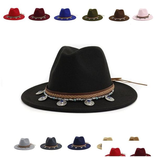 Chapéus largos Fedora Fascinador de cowboy ocidental para mulheres inverno outono vintage preto verde formal panamá derby homem chapéu gota dhqav