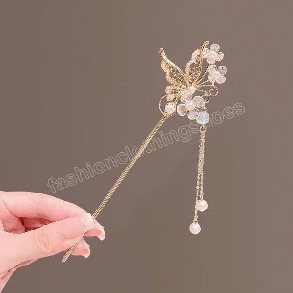 Vintage chinesischen Stil Haar Stick Quasten Perlen Haarnadeln elegante Schmetterling Blume Haarnadeln Clip Sommer Zubehör Geschenke