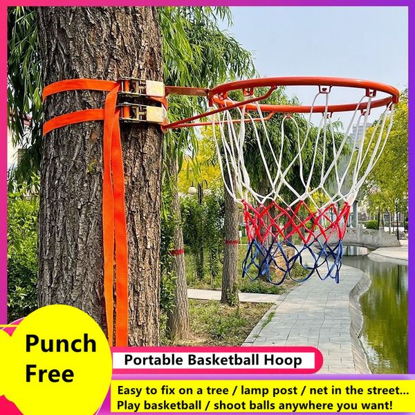 Palline Canestro da basket senza pugni Telaio con bordo in acciaio standard Giochi all'aperto portatili Altezza regolabile Adulti Bambini Basket Ring No Ball 2Kg 230525