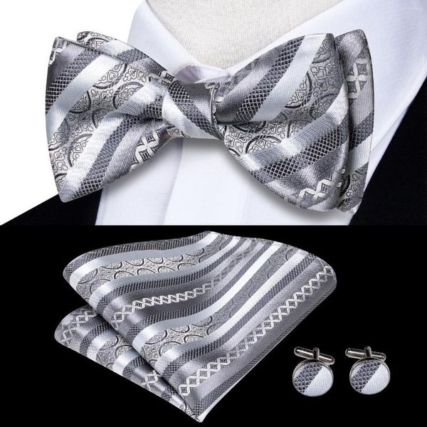 Bow Ties Siyah Gümüş Kırmızı İpek Kravat Erkekler İçin Hanky ​​Cufflinks Hediye Bowtie Moda Düğün İş Partisi Dropshiping Hi-Tie Tasarımcı