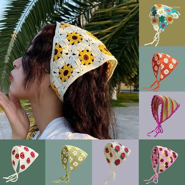 Eşarplar Koreah Tığ işi Üçgen Kafa Bandı Küçük Mantar Havlu Kayış Saç Torbası Kadın Sevimli Tatlı El Yapımı Çilek Başörtüsü Şapka