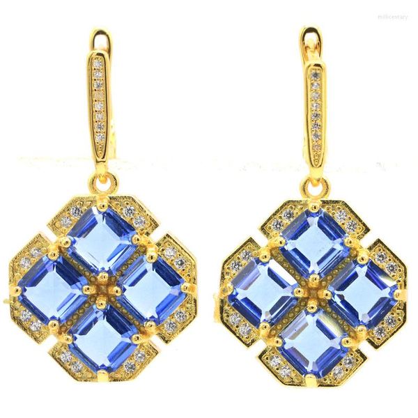 Orecchini pendenti 40x21mm Delicato taglio fine 10,5 g Set di gioielli Creato tanzanite viola CZ Ladies Wedding 14k Gold Silver Ciondolo