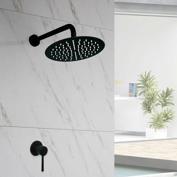Bathroom chuveiro conjunto de chuveiro de chuveiro banheiro banheiro aço inoxidável redonda redonda ultrafina de 10 polegadas Cabeça de chuveiro prateado dourado preto cinza quente kit de chuveiro frio g230525