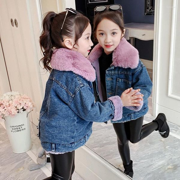 Jackets Girls Inverno Inverno grosso de jeans que quebra de vento vestem roupas de bebê fora de roupas de bebê de jeans sólidos crianças coreanas tops coreanos