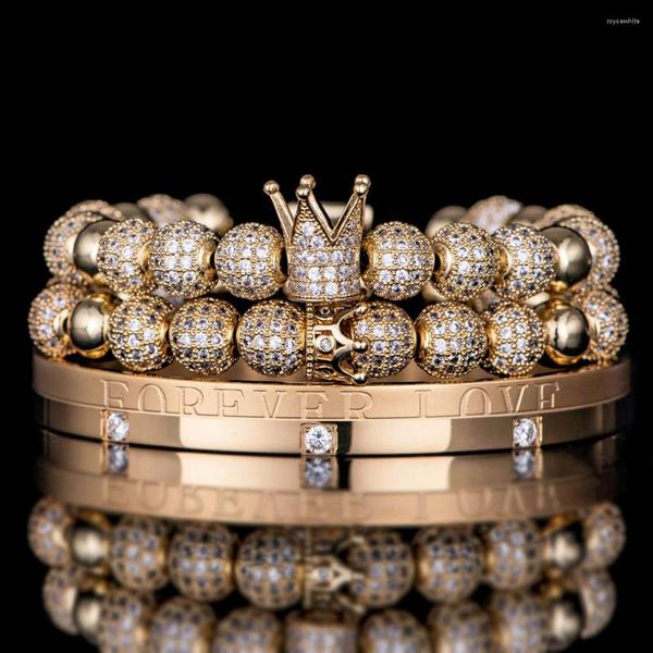 Bracelets de charme Conjunto de luxo Double Crown 8mm Micro Pave Cz Round trançado macramamento artesanal Homens de joalheria feminino para sempre Presentes de Kpop