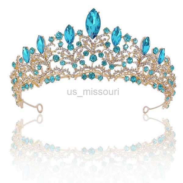 Outros acessórios de moda barroca dourada cor azul cristal de bridal tiaras coroa shinestone concurso de diadema véu tiara tiara na bandeira de casamento acessório j230525