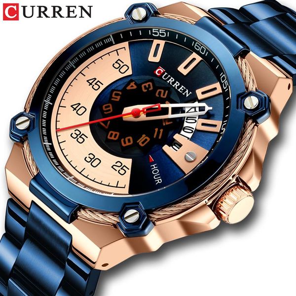 CURREN Design Uhren Herrenuhr Quarzuhr Männliche Mode Edelstahl Armbanduhr mit Automatischem Datum Kausal Business Neu Wat2171