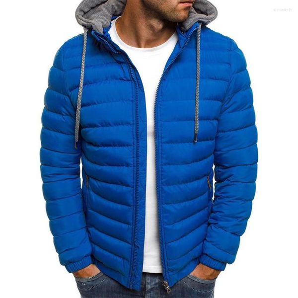 Jackets masculinos Autumn Winter Men Cotton Jacket Hooded espessado com casacos de cor sólida mangas compridas Zip-up externo WEA