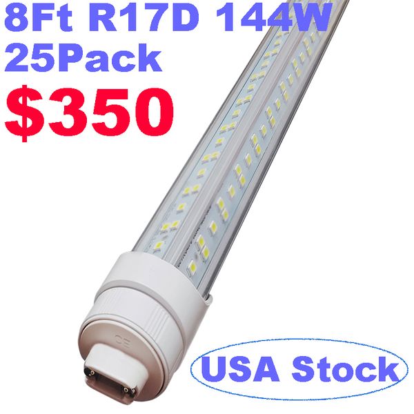 Luz de tubo LED, 8 pés 144W Girar V-For-V, lâmpada LED R17D/HO 8 pés, 6500k branco frio, tampa clara (substituição para F96T12/CW/HO 300W), desvio de lastro, Crestech de extremidade dupla Crestech