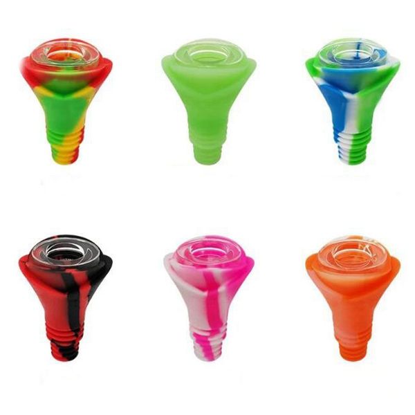 FREDDO Silicone colorato Gorgogliatore Smoking Rose Style 14MM 18MM Maschio Doppio giunto Dry Herb Tabacco Filtro Ciotola di vetro Oil Rigs Waterpipe Bong DownStem Portasigarette