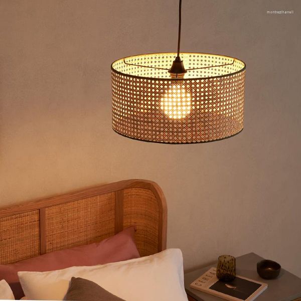 Lâmpadas pendentes de estilo japonês de vime de vime manual Rattan lustre sala de jantar decoração de vida de restaurante Lampshades Lâmpada E27 Iluminação