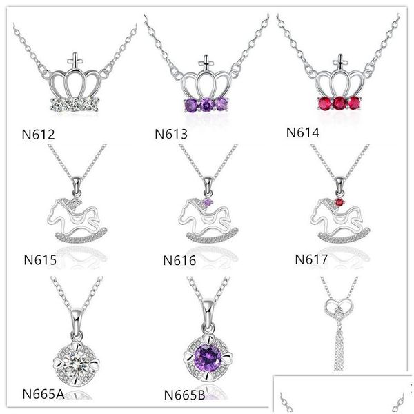 Colares pendentes de colar de gemas femininas Sterling Sier GTP16 Crown Trojans 925 Colar de placa com corrente de corrente Drop de Dhfkg