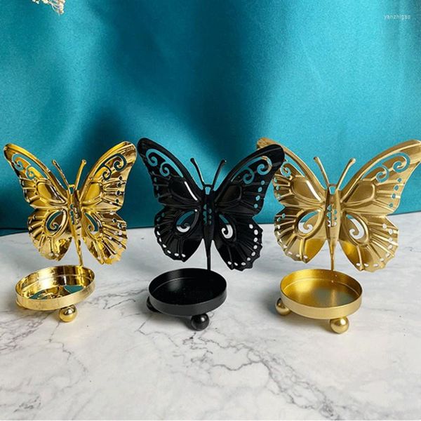 Titulares de vela Butterfly Shape Stander Creative Iron Candlestick DesktopTealight Stand Ornament for Home Decor Dinner Wedding Party B-Dia