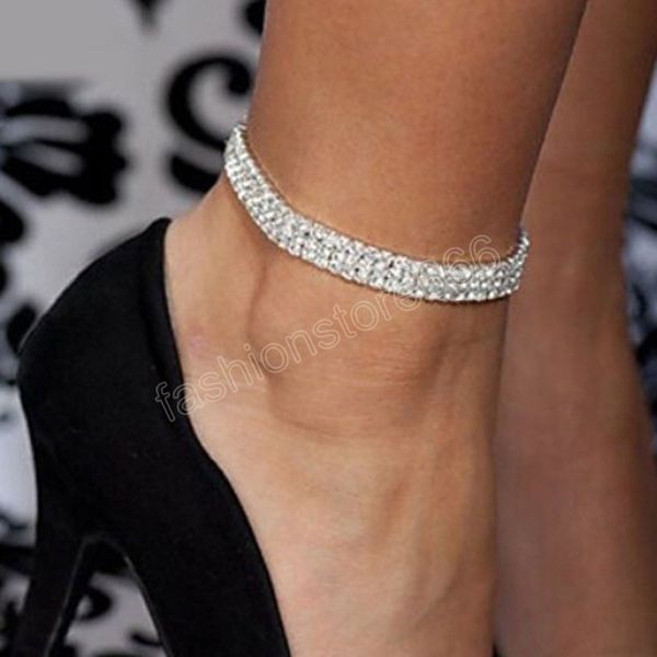 Cavigliera da tennis con strass moda per donna catena elastica in cristallo multistrato sulla gamba gioielli da spiaggia alla caviglia da spiaggia estiva