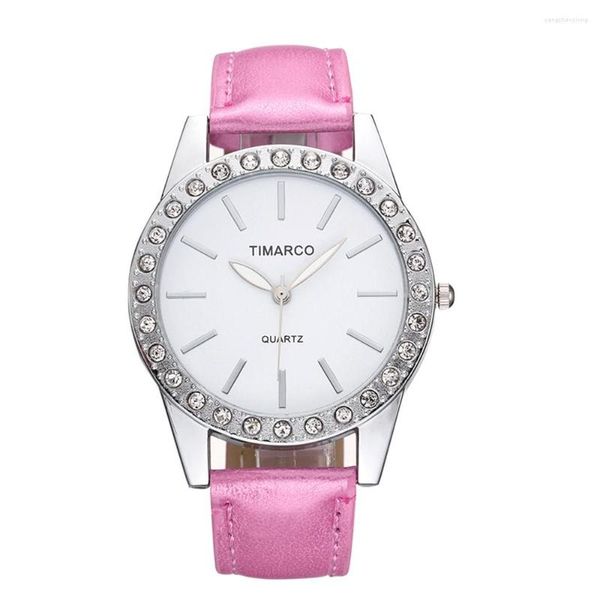 Armbanduhren 2023 Luxus Top Marke Armbanduhr Kleid Rosa Lederband Analog Quarz Mode Diamant Mädchen Dame Frauen Uhren Uhr Reloj