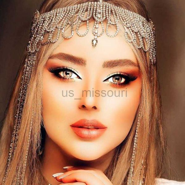 Diğer Moda Aksesuarları Çok Katmanlı Rhinestone Fringe Head Zinciri Alın Bandı Hint Afrika Bohem Saç aksesuarları Tiara Headdress Saç Yahudi J230525