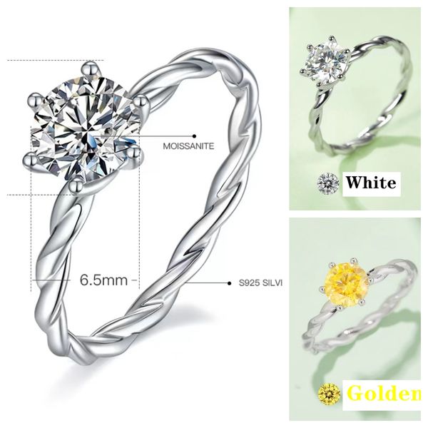 Anel feminino de moissanite, anel de noivado de casamento, anéis de prata esterlina 925, presente de aniversário feminino com joias, amor para sempre, braço reto, videira M18A