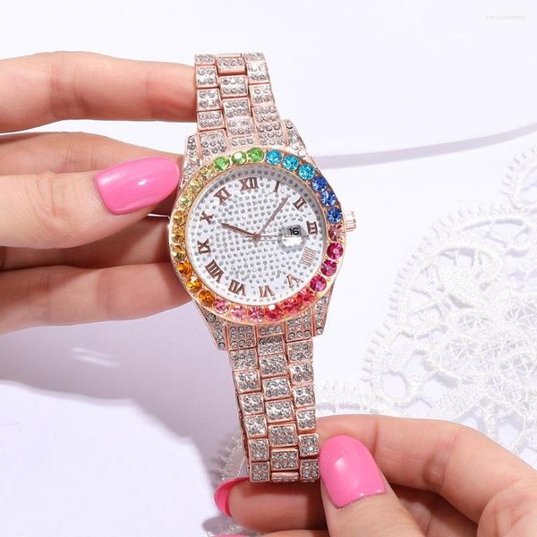 Orologi da polso 2023 Calendario da donna in acciaio inossidabile Moda Numeri romani Quadrante grande Orologio angolare con diamanti in stile europeo e americano