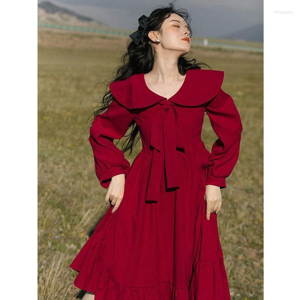 Abiti casual 2023 Autumn Fairy Y2k Satin Ladies Elegant Red Streetwear Party Beach Kawaii Luxury Korean Girls Dress Sweet Long Skirt