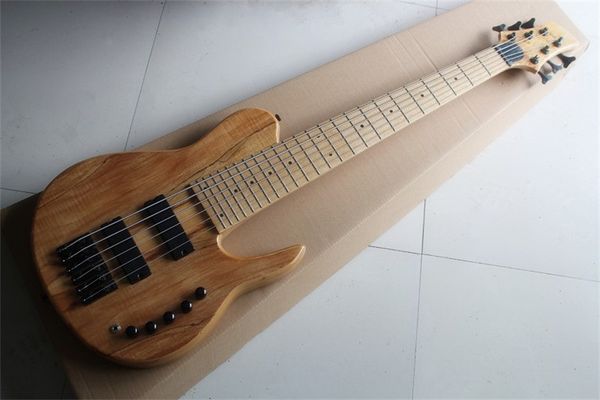 Imperial 6-saitige E-Bass-Gitarre aus natürlichem Holz, Esche, einteiliger Hals, durchgehender Korpus, schwarze Silber-Hardware, Ahorn-Griffbrett, 9 V, aktive Tonabnehmer