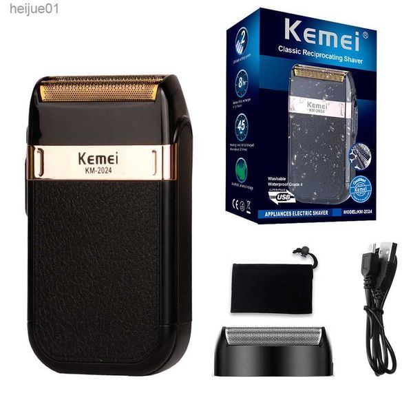 Электрические бритвы Kemei Electric Shaver для мужчин модная мужская кожаная раковина Водонепроницаемая перезаряжаемая профессиональная бритва для бороды KM-2024 L230518