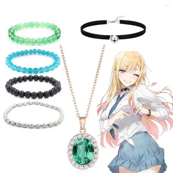 Anhänger Halsketten My Dress-Up Darling Kitagawa Marin Cosplay Zubehör Ohrringe Kunst Halskette Armband Ringe Set Requisiten Schmuck