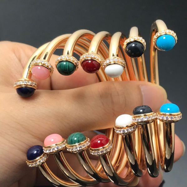 Braccialetto di lusso per gioielli da donna Bracciale aperto con sfera a doppia estremità in acciaio al titanio con zirconi regalo di stilista europeo e americano